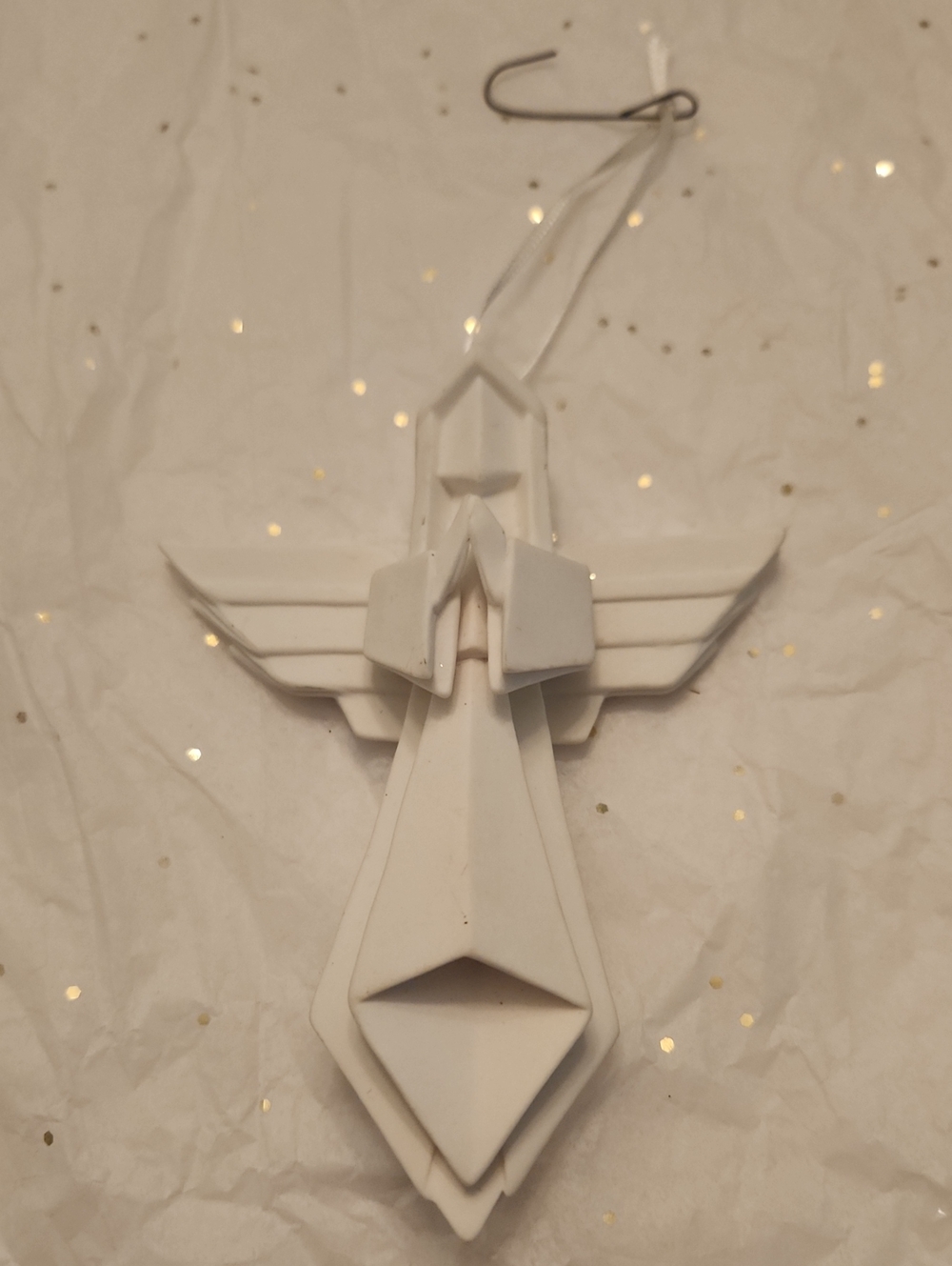 Matte White Bisque Porcelain Geometric Angel Ornament -  Holiday Hanging Décor